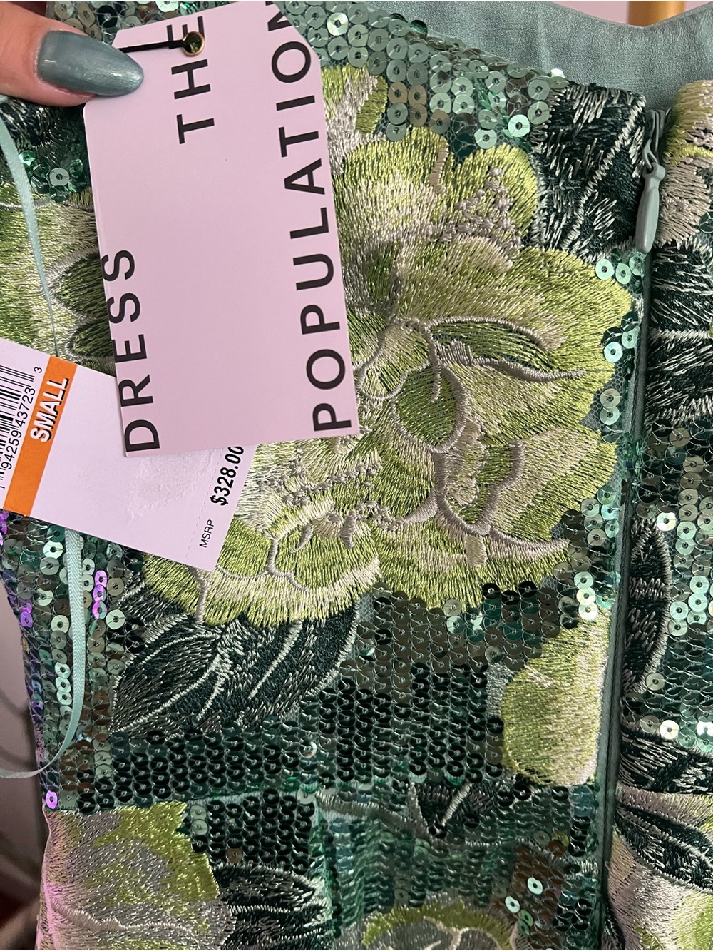 Dress the Population Green Floral Sequin Midi Dress - Picture 5 of 6